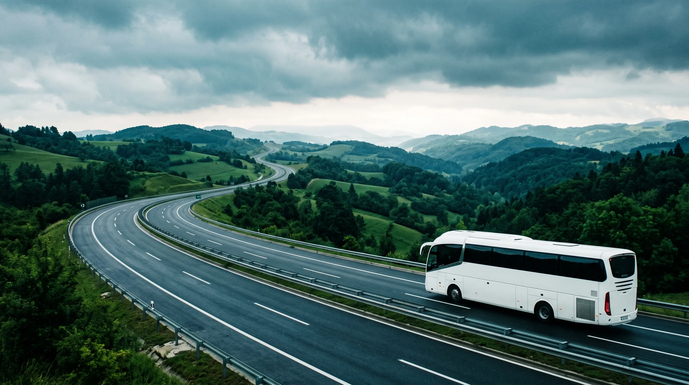 Autobus na diaľnici za denného svetla